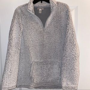 fuzzy pull over sweatshirt